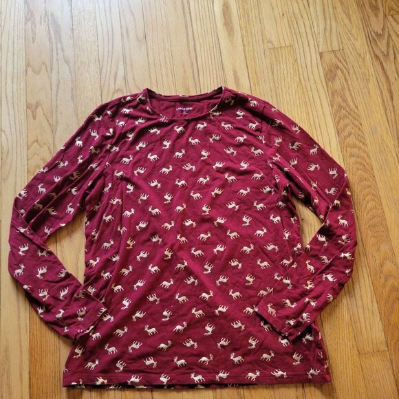Lands End Womens Burgundy Gold Reindeer Print Long Sleeve Shirt M - Picture 3 of 4